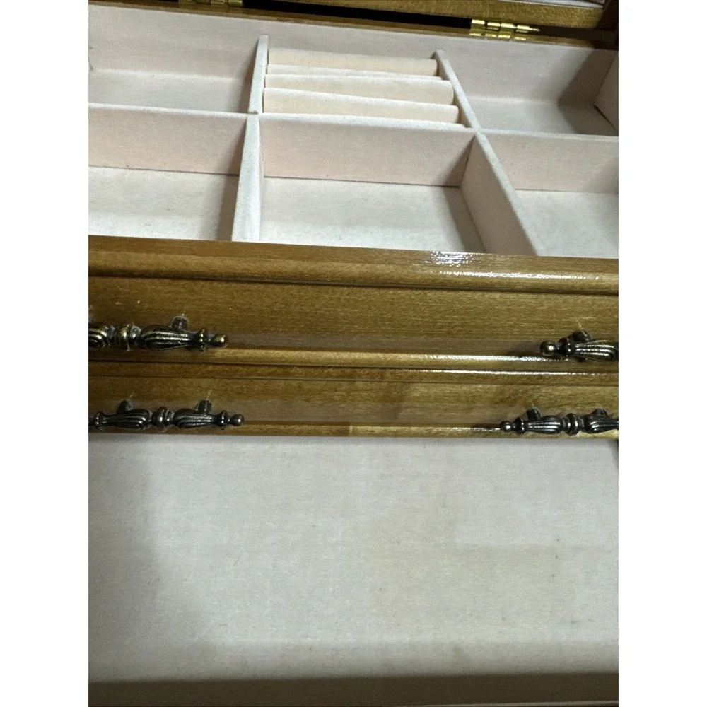 Vintage Wood Jewelry Armoire Chest Box Mirrored Lift  Maple Color